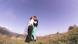 Smashing outdoor sex during camping  for a cut-back redhead